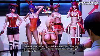Waifu Academy  Busty big ass Japanese teens show off their perfect body in restaurant. Hot striptease  3D hentai game Part 38