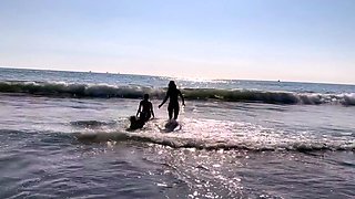 Sexy brunette lesbians Yasmin and Eveline fuck outdoors