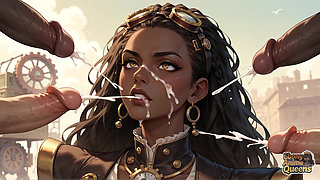Ebony Queen Seduces with Desert Oral, Steampunk Sex.