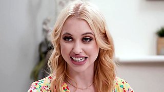 Sexy blonde Carmen Cocks gives a blowjob to a big thick dick