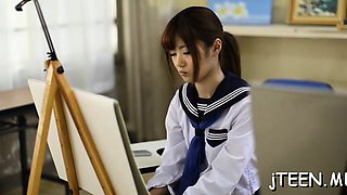 Cute japanese schoolgirl gets screwed in plenty of positions