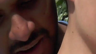 Threesome with anal by the pool