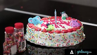 Angela White Surprises Eva Lovia With Whipped Cream Lick-Off On Big Ass - Stacked Brunettes Fingering Rough Sex