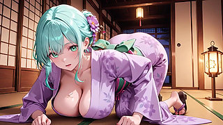 Purple Kimono Goddess! Can't Handle the Wetness Under the Red Torii Gate