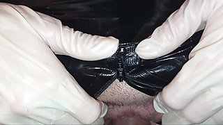 The Slave All in Latex Had to Take Good Care of Me, Until My Orgasm and His Cumshot. 3 Angle