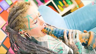 Sex Toy Stretches Tattooed Anuskatzzs Holes Deep
