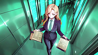 Blonde Boss in Purple Suit! Office Train Private Moments. She's Multitasking with Files While Secretly Adjusting Her Skirt...