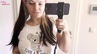 Caught Jerking Off In The Shower - German MILF Anja Amelia Helps With A Deep Throat Blowjob & Cum On Big Tits