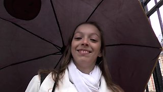 Amateur brunette in latex lingerie fucks hardcore in kitchen