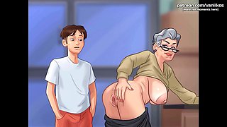 Old granny, summertime saga, old and young creampie