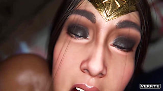 Wonder Woman is giving a hot oily cock massage and gets cum in mouth