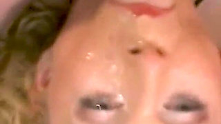Blonde Bukkake Slut Gets Face Drenched in Cum