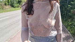I Walk Around the City in a Transparent T-shirt and Flash My Breasts Outdoor