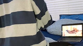 Brunette milf in stockings masturbating by dildo on webcam