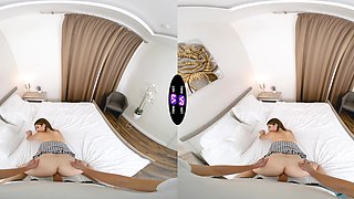 Two sexy babes ride a big dick in a steamy virtual reality scene