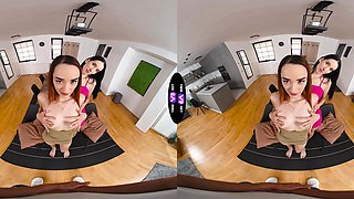 Two cute girls fuck with a nice guy in an amazing threesome