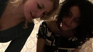 Blonde Brunette Lesbians Sucking And Fucking in club toilet