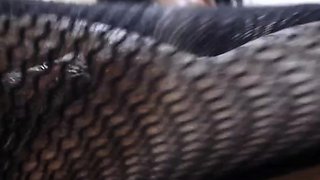 Busty curly brunette with big boobs fucks on couch