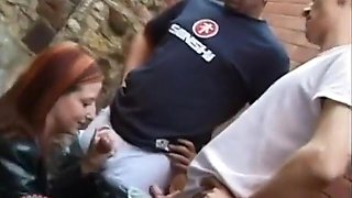 Two Guys Jerking Off Degenerates Into Foursome - Clair Brown