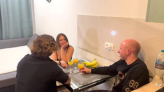 Secret Cam Table Talk Turns Into Dirty Threesome - Blowjobs, Doggy, Cowgirl & Triple Mouth Cum