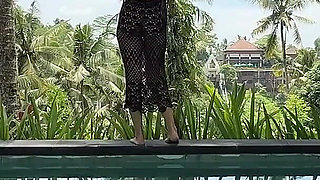 Teasing in See-thru Dress Outdoor at the Pool, Strip