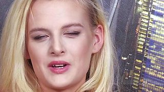 Sexy blonde chick solo masturbation with dildo