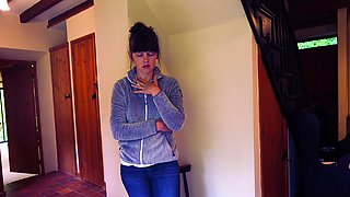 Amateur young brunette enjoys dildo on solo masturbation