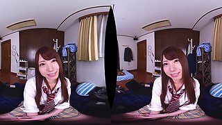 Asian teen shows her white panties in VR