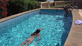 Insatiable MILF Rides Her Lover in the Pool