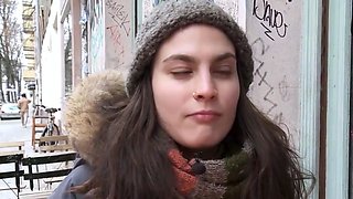 Romantic brunette uses thumbs for pleasure