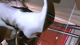 Hot brunette foot fetish play