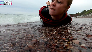 Hogtied in a Wetsuit - Rope Bondage Escape Challenge on the Beach