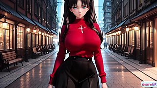 Big tits anime brunette rides hard and gets messy creamy cum
