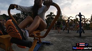 Thai amateur girlfriend exercising outdoors and blowjob