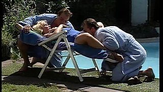 Vintage Outdoor Threesome for a Hot Blonde