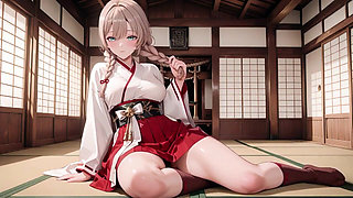 Forbidden Contrast Between Shrine & Bedroom, Wet Secrets Under Red & White Kimono.