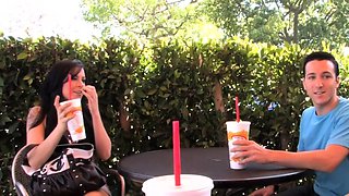 Interracial POV blowjob by exciting brunette girl