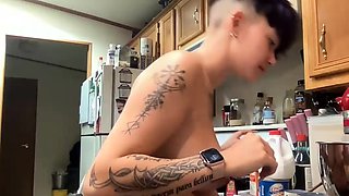 Beautiful Brunette Big Boobs Rides Fake Cock