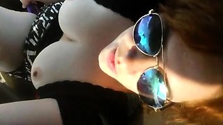 Big Tits Amateur Masturbates with Toy in Car