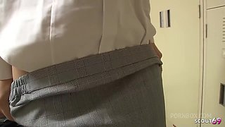 Slim Japanese Office Girl 18 seduce to Double Creampie MMF 3Some Sex by Boss and Co-Worker in Uncensored Japan Porn