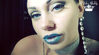 Blue glittery lips smelling & worship
