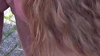 Horny Chick Sucking Multiple Cocks Outdoors