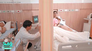 Threesome in the Hospital: Slutty Nurse Gets Fucked by Doctor and Patient