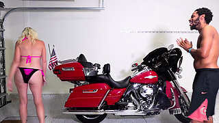 Blonde Gets Motorcycle BBC Fuck