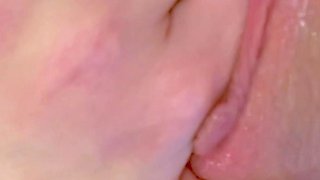 Small titted brunette teen fingering on the bed