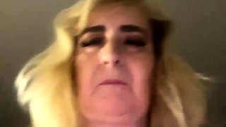 Handjob amateur mature on knees jerking in the kitchen