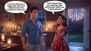 A Taboo New Year Passion Ignites Between Close Friends in the Moonlit Backyard (ai Generated)