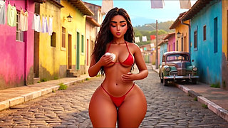 Hot Slim Favelada with Huge Ass Washes Car Wearing Tiny Wet Bikini Then Gets Fully Naked Covered in Thick Foam