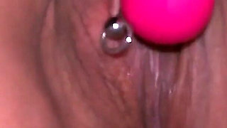 4K - MILF Jerks Her Pierced Pussy with a Vibrator and Gets Creampie Filled with Dripping Cum