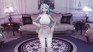 MikuMotion's 3D Hatsune Miku (g)i-Dle Queen Striptease - Busty Jiggle in Tight Uniform